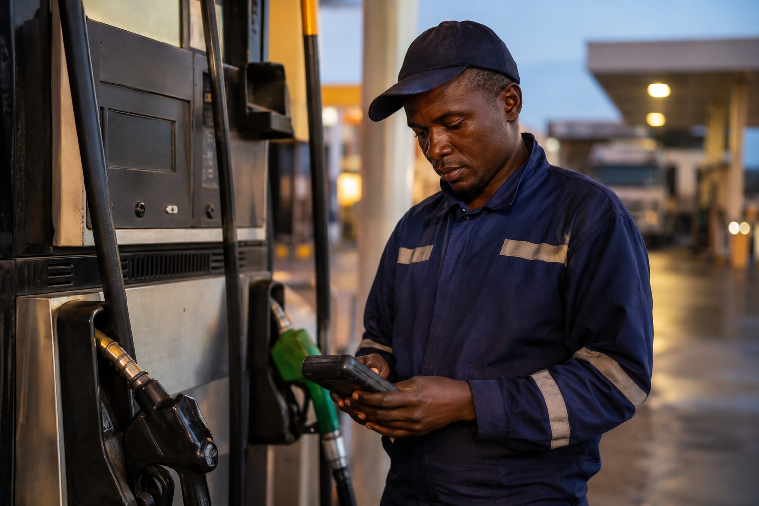 Fuel station attendant checking operations